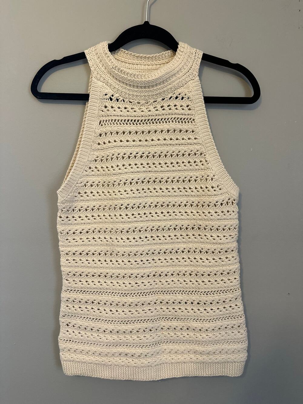 Banana Republic Cream Crochet Knit Tank Top M Boho Coastal